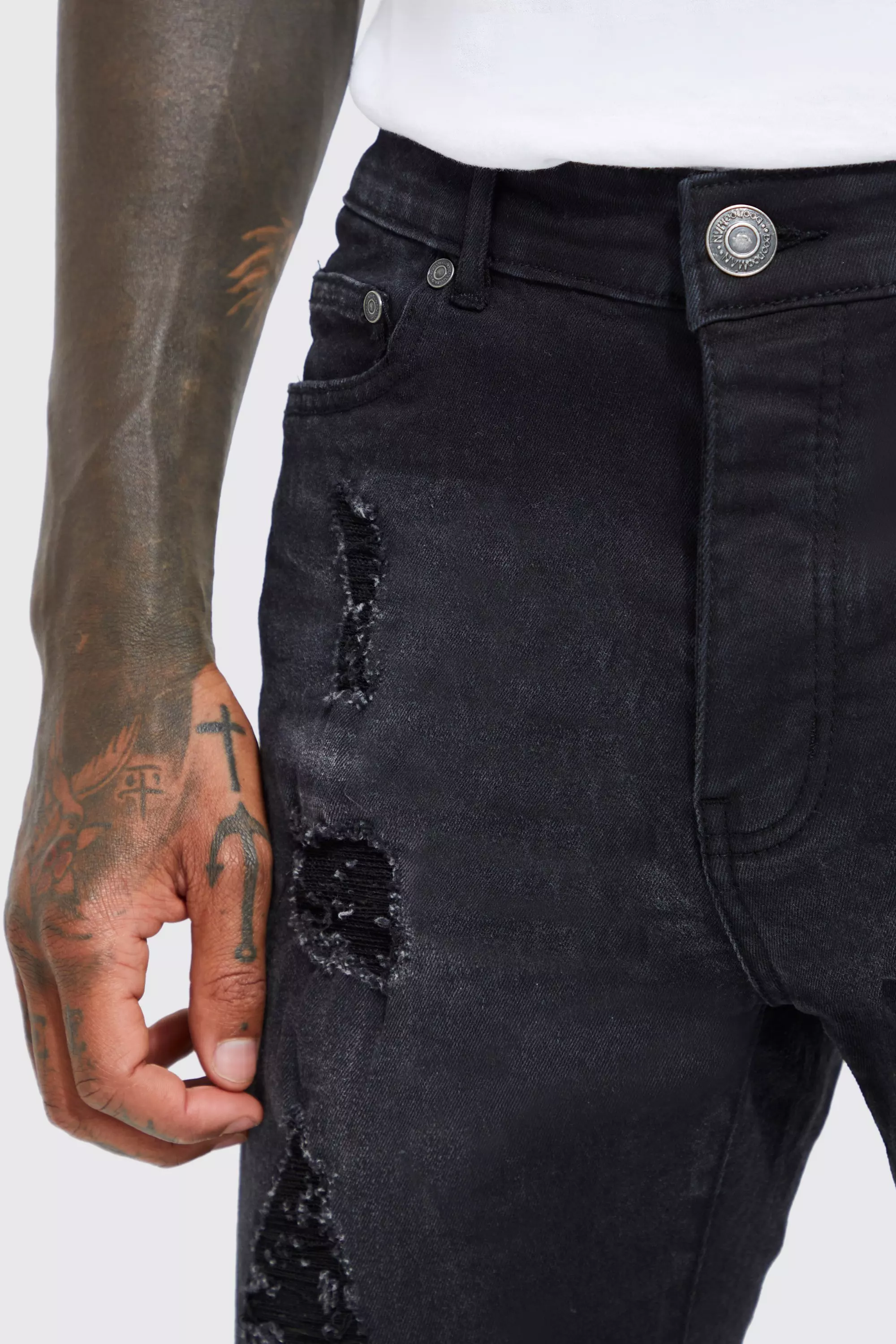 Mens black sales skinny ripped shorts